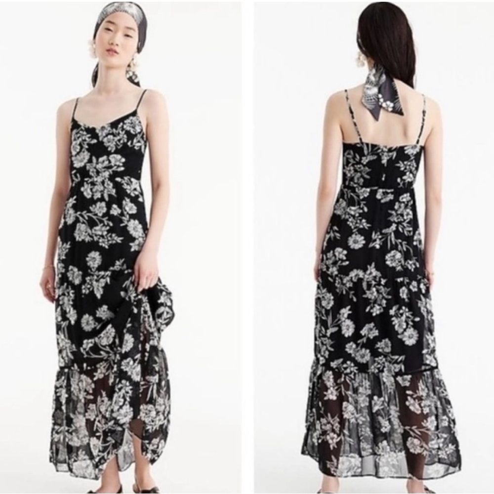 J. Crew Mercantile Tiered Black White Floral
Maxi Dress
